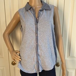 Loft Womens L Button Front Tank With Collar. Microdots. Sleeveless Blouse.